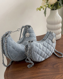 Fashion Diamond Check Chain Crossbody Bag Blue Black
