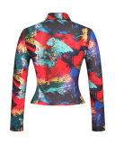 Women Autumn Long Sleeve Printed Deep V Neck Lapel Blouses T-shirt Red S-XL