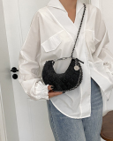 Fashion Diamond Check Chain Crossbody Bag Blue Black