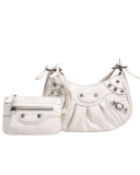 Women's Pleated Crescent 2 Piece Shoulder Bag Women's Retro Rivets Bag