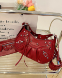 Women's Pleated Crescent 2 Piece Shoulder Bag Women's Retro Rivets Bag