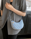 Fashion Diamond Check Chain Crossbody Bag Blue Black