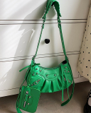 Women's Pleated Crescent 2 Piece Shoulder Bag Women's Retro Rivets Bag