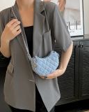 Fashion Diamond Check Chain Crossbody Bag Blue Black