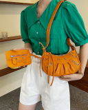 Women's Pleated Crescent 2 Piece Shoulder Bag Women's Retro Rivets Bag
