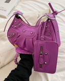 Women's Pleated Crescent 2 Piece Shoulder Bag Women's Retro Rivets Bag