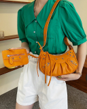Women's Pleated Crescent 2 Piece Shoulder Bag Women's Retro Rivets Bag