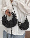 Fashion Diamond Check Chain Crossbody Bag Blue Black