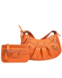 Women's Pleated Crescent 2 Piece Shoulder Bag Women's Retro Rivets Bag