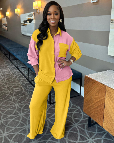 Colorblock Women Casual Fashion Two Piece Pant Set S-XXL