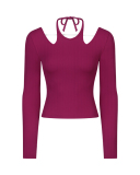 Long Sleeve Halter Neck U Back Slim Yoga Tops White Green Red Black 4-12