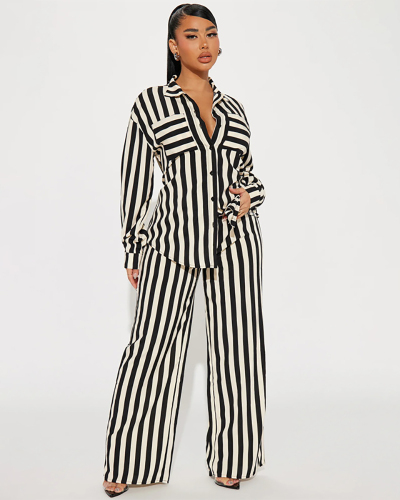 Stripe Women Fashion Hot Women Leisure Two Piece Pant Set S-XXL