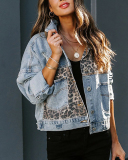 Leopard Printed Jean Jacket Coats M-3XL