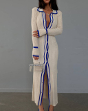 Polo Neck Wholesale Long Knitted Button Long Dress S-L
