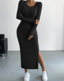 Long Sleeve Knitted Fashion Winter Casual Dress XS-L