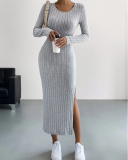 Long Sleeve Knitted Fashion Winter Casual Dress XS-L