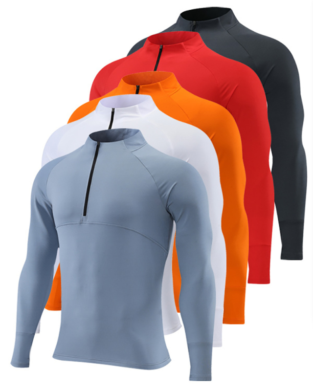 Fall Men's Long Sleeve Half Zipper Quick Dry Stand Collar Sports Top XS-4XL
