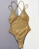 Golden Women Open Back One Piece Swimwear S-L