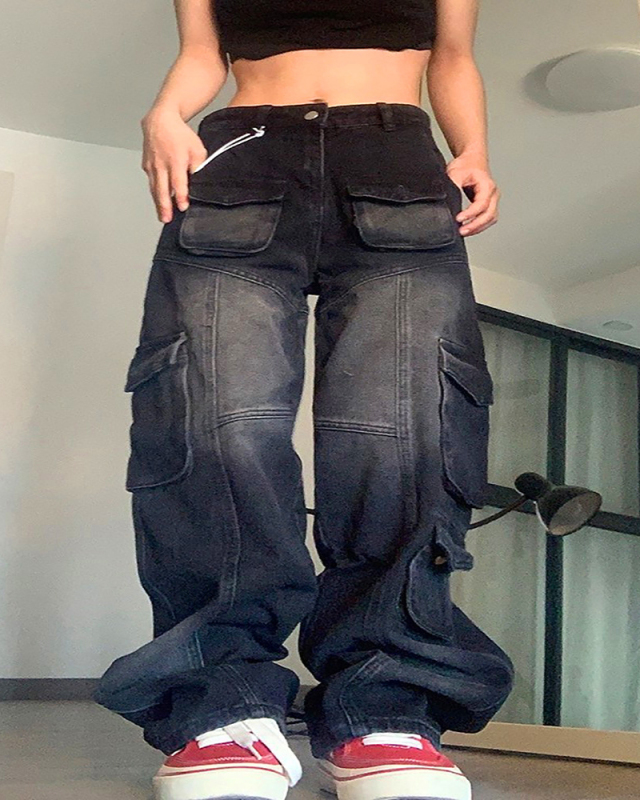 Fashionable And Versatile Multi-Pocket Denim Pants S-2XL