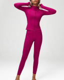 Women Long Sleeve Slim Coat Fashion Bra High Waist Pants Yoga Three Piece Sets S-XL