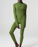 Women Long Sleeve Slim Coat Fashion Bra High Waist Pants Yoga Three Piece Sets S-XL