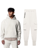 Hot Sale Fashion Men's Running Fitness Long Sleeve Pullover Hoodies Side Pocket Pants Two Pieces Set S-2XL