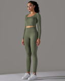Women Seamless Knit Long Sleeve Fitness Breathable Running Yoga Pants Sets Yoga Two-piece Sets S-L