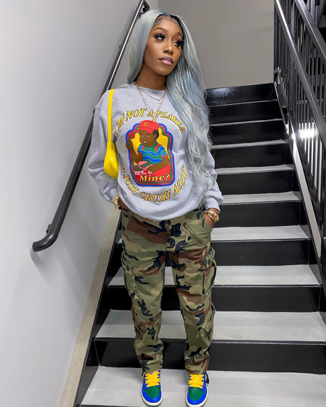 Long Sleeve Grey Printed Women Sweatshirts S-XL