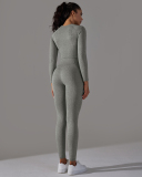 Women Seamless Knit Long Sleeve Fitness Breathable Running Yoga Pants Sets Yoga Two-piece Sets S-L