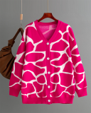 Jacquard Sweater V-neck Long Pattern Loose Jacket Cardigans