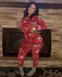 Xmas Printed Long Sleeve Women Jumpsuit S-XXL