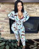 Xmas Printed Long Sleeve Women Jumpsuit S-XXL