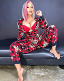 Xmas Printed Long Sleeve Women Jumpsuit S-XXL