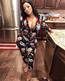 Xmas Printed Long Sleeve Women Jumpsuit S-XXL