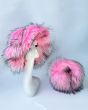 Trendy Popular Warming Imitation Raccoon Fur Hat Bag Sets