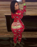 Xmas Printed Long Sleeve Women Jumpsuit S-XXL