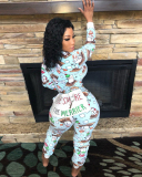 Xmas Printed Long Sleeve Women Jumpsuit S-XXL