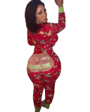Xmas Printed Long Sleeve Women Jumpsuit S-XXL