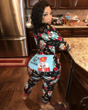 Xmas Printed Long Sleeve Women Jumpsuit S-XXL