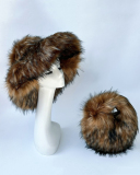 Trendy Popular Warming Imitation Raccoon Fur Hat Bag Sets