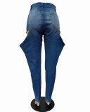 Hollow Out Jean Blue Elastic Women Pants S-XXL