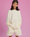 Kids Cotton 305G Loose Long Sleeve Sweatshirt Solid Color Loose Shorts S-2XL
