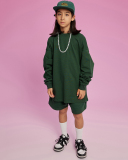 Kids Cotton 305G Loose Long Sleeve Sweatshirt Solid Color Loose Shorts S-2XL
