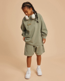 Kids Cotton 305G Loose Long Sleeve Sweatshirt Solid Color Loose Shorts S-2XL