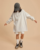 Kids Cotton 305G Loose Long Sleeve Sweatshirt Solid Color Loose Shorts S-2XL