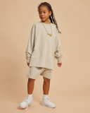 Kids Cotton 305G Loose Long Sleeve Sweatshirt Solid Color Loose Shorts S-2XL