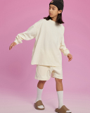 Kids Cotton 305G Loose Long Sleeve Sweatshirt Solid Color Loose Shorts S-2XL
