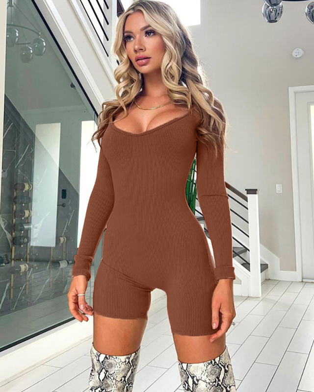 U-neck Women Elastic Romper S-L