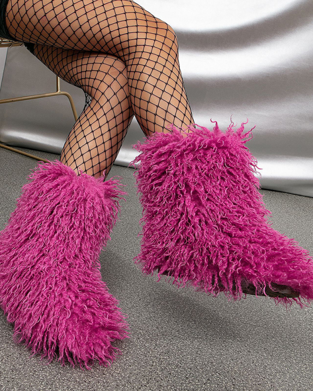 Popular Classic Fluff Mongolian Fur Mid Cuff Boot 36-44