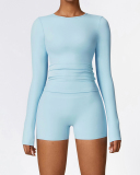 Tight Fashion Long Sleeve Quick Dry Winter Outdoor Running Two Piece Shorts Set S-XL